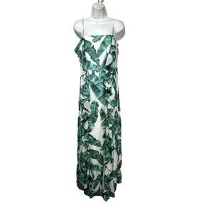 chelsea28 green leaf Eucalyptus sleeveless long dress Size 2